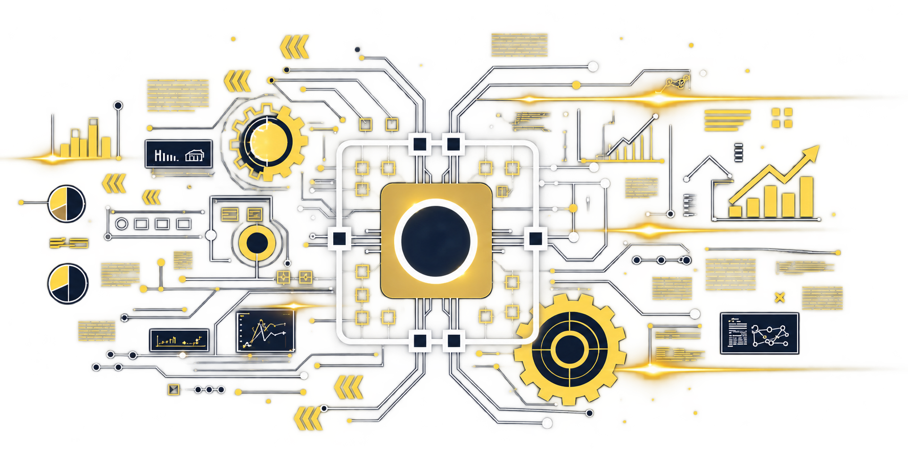 Gold digital engineering and interconnected systems illustration
