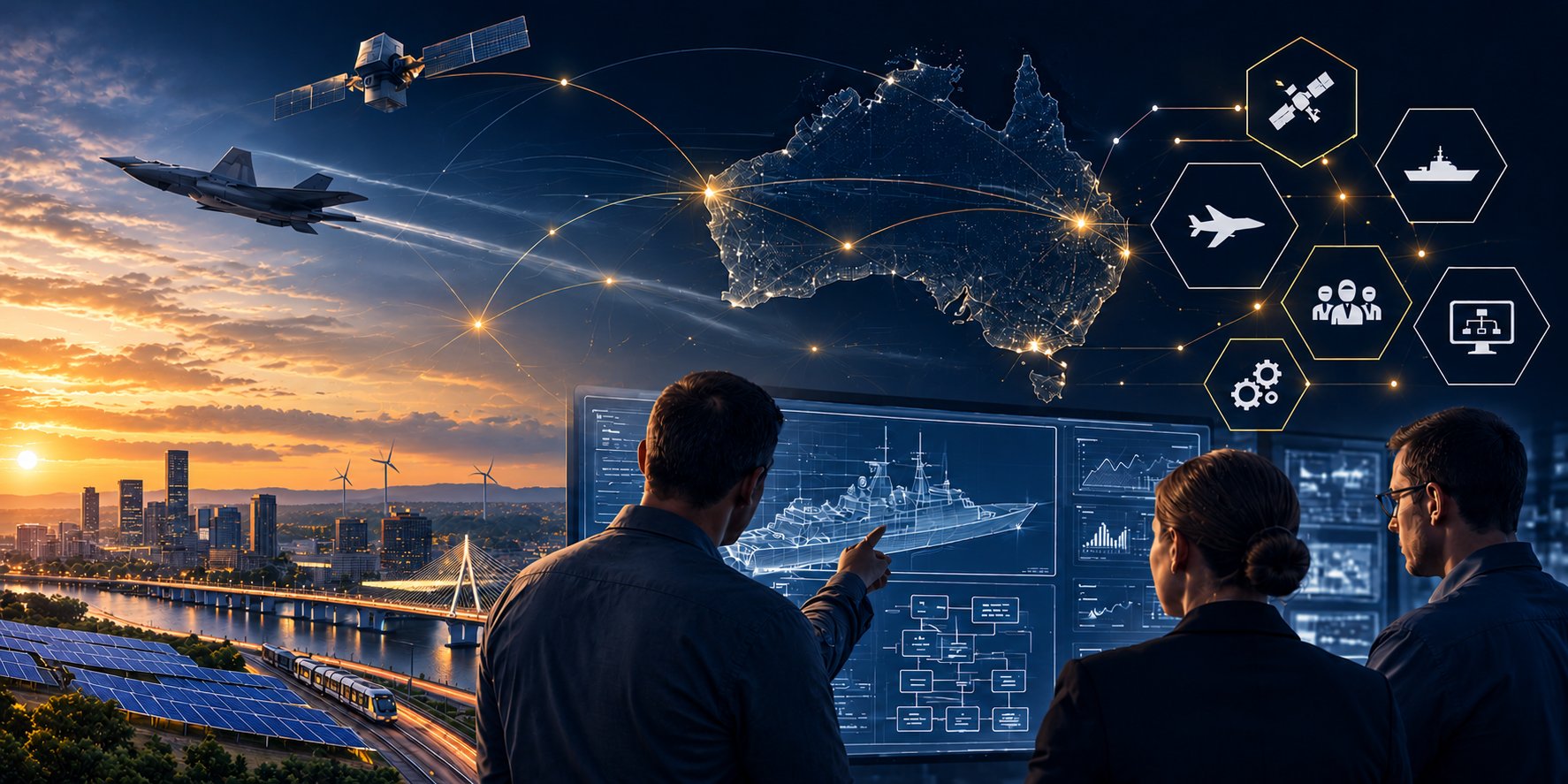 Connected defence and engineering systems at dusk