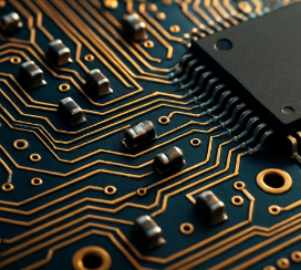 Gold and navy abstract technology artwork for Systems Audit